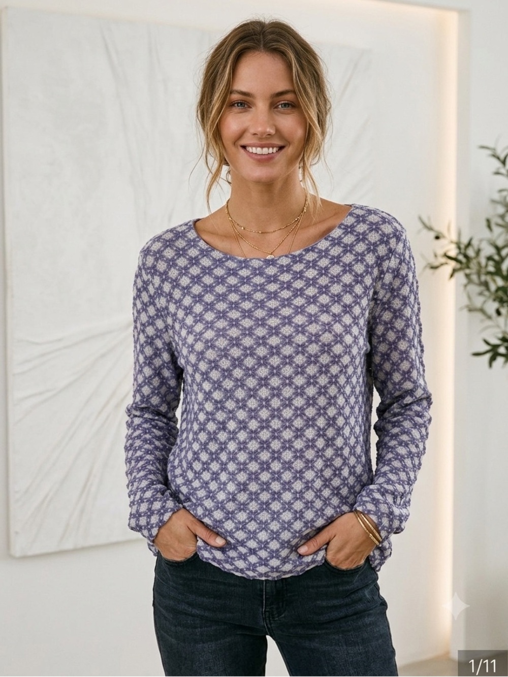Cut Loose Lightweight Lavender Patterned Knit Long Sleeve Top, Medium - NWT